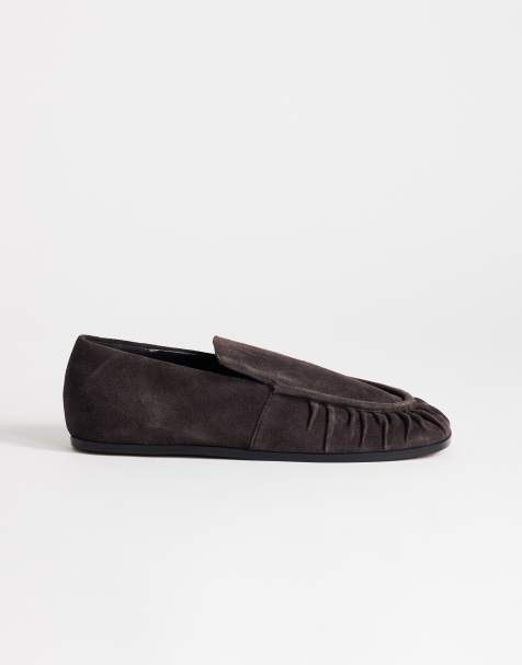Topshop Dora real suede ruched loafers in chocolate - view 1