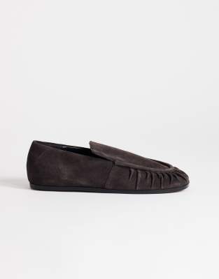 Topshop Dora Real Suede Ruched Loafers In Brown