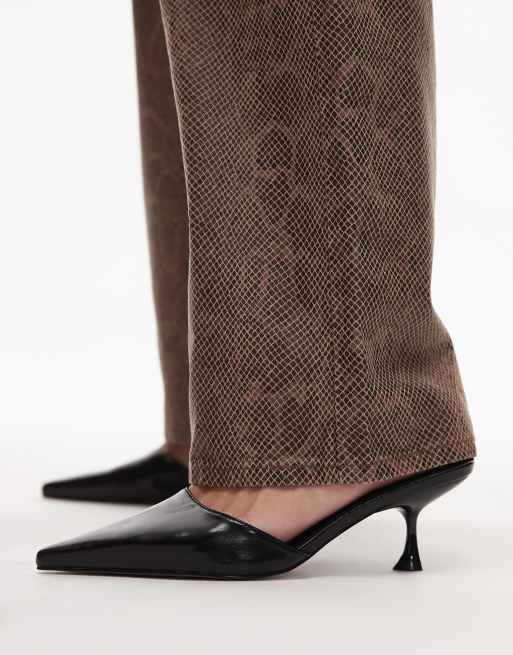 Topshop – Dorota – Czarne klapki mule na obcasach kaczuszkach z noskami w szpic