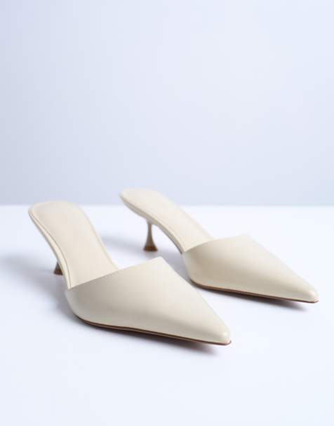 Topshop – Dorota – Gräddvita mules med spetsig taxklack - view 1