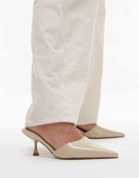 Topshop Dorota kitten heel pointed mule in cream - view 1