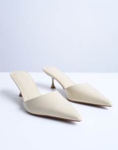 Dorota kitten heel pointed mule in cream