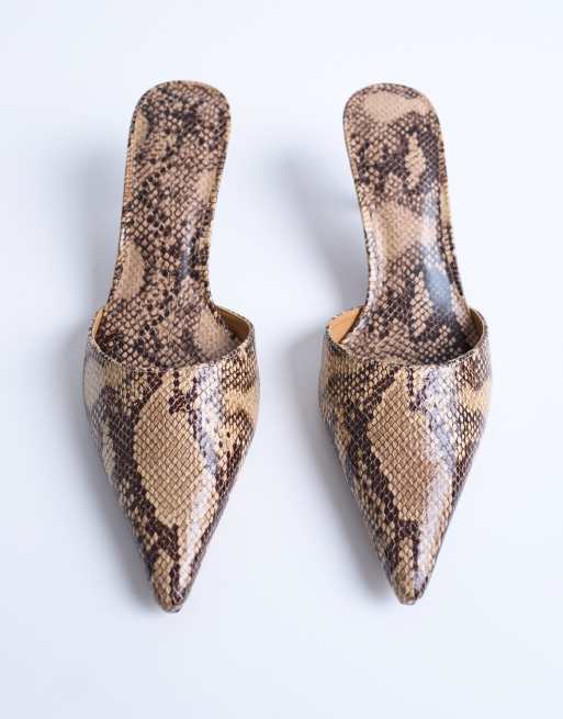 Topshop Dorota kitten heel pointed mule in snake, 2 of 4