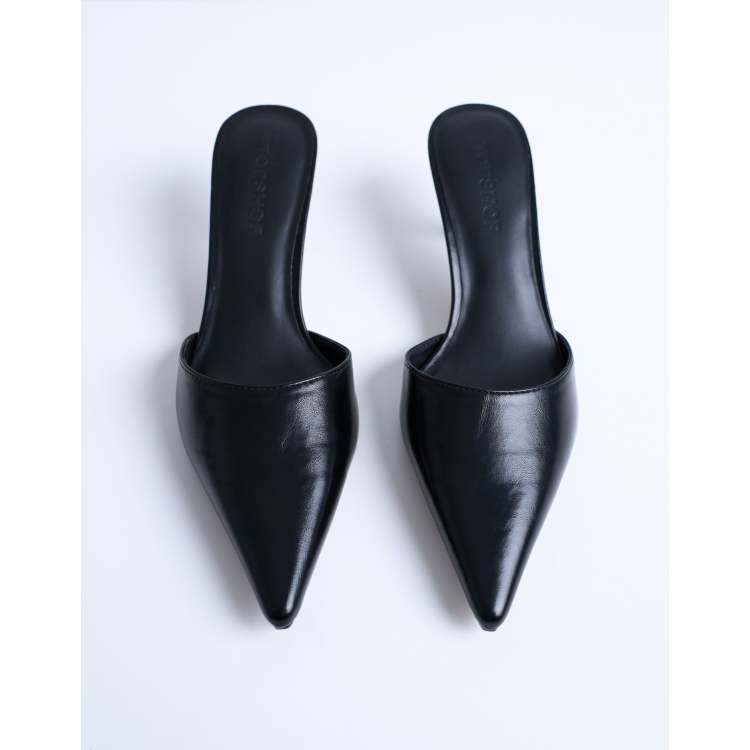 Topshop Dorota kitten heel pointed mules in black | ASOS
