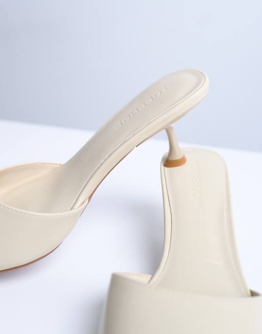 Topshop - Dorota - Muiltjes met kitten hak in crème, 4 van 4