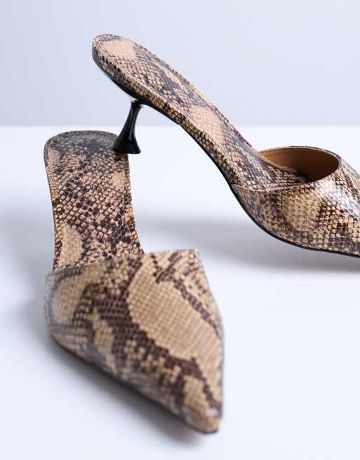 Topshop - Dorota - Spidse mules med kitten-hæl og slangemønster, 3 af 4