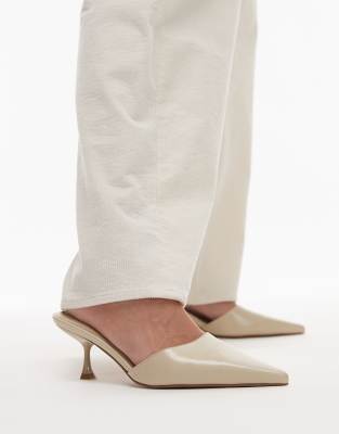 Topshop - Dorota - Spitze Mules in Cremeweiß mit Kitten-Absatz