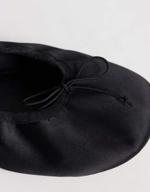 Topshop Dorothy round toe ballet flat in black satin, 3 of 4