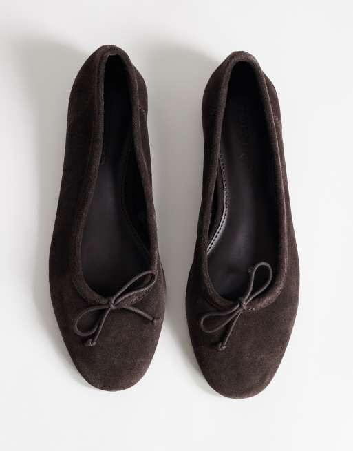 Topshop Dottie ballerines à talon carré en daim véritable couleur chocolat, 2 de 4