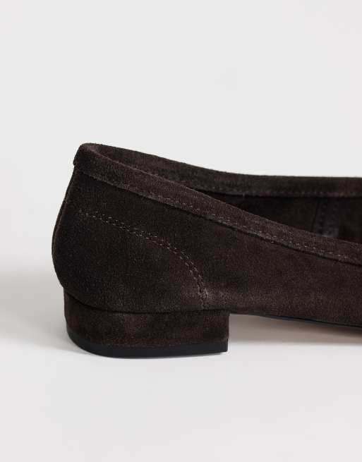 Topshop Dottie ballerines à talon carré en daim véritable couleur chocolat, 3 de 4
