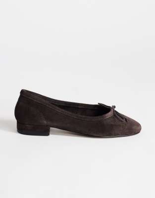 Topshop Dottie Real Suede Block Heel Ballet Shoe In Brown