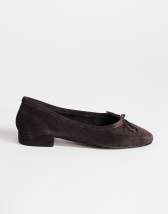Topshop Dottie real suede block heel ballet shoe in chocolate