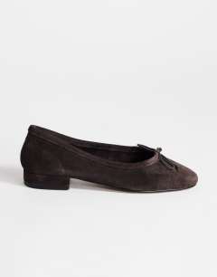 Dottie real suede block heel ballet shoe in chocolate