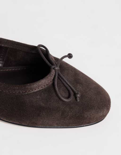 Topshop Dottie real suede block heel ballet shoe in chocolate, 4 of 4