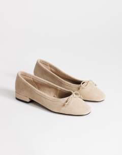 Dottie real suede block heel ballet shoe in taupe
