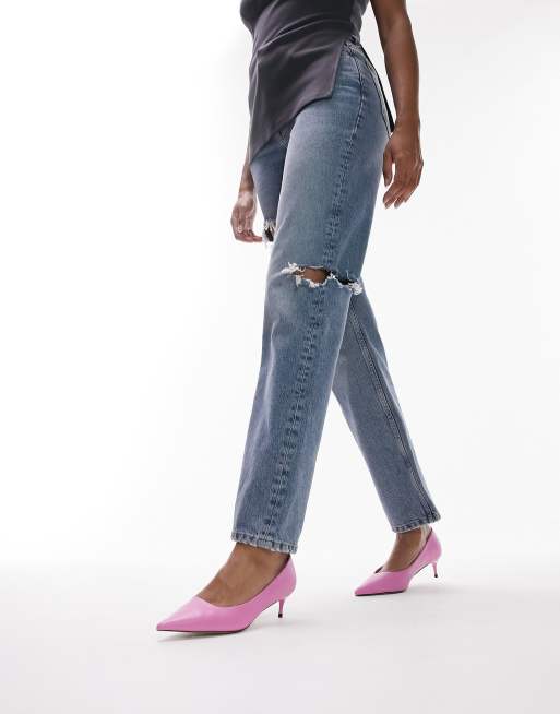 Topshop Dotty kitten heel court shoes in pink