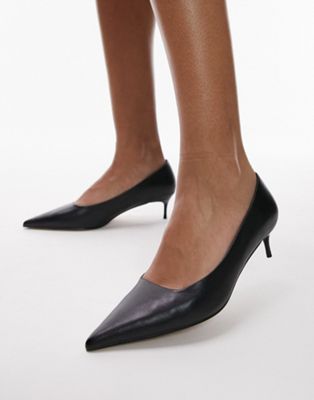 Topshop Dotty kitten heel court shoe in black - ASOS Price Checker