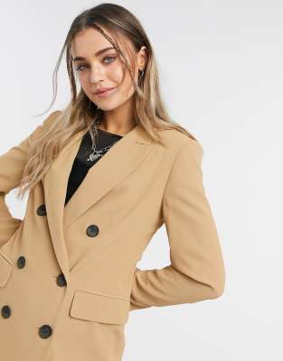 Topshop double breasted blazer in camel-Brown