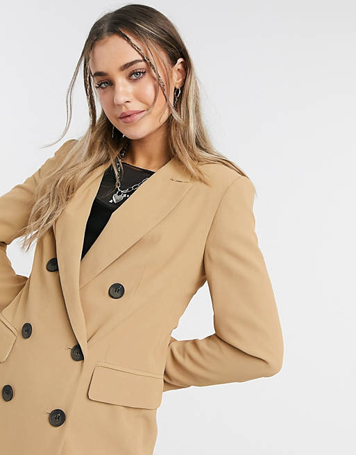 Topshop double breasted blazer in camel