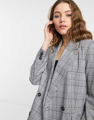 Topshop double breasted blazer in monochrome-Black