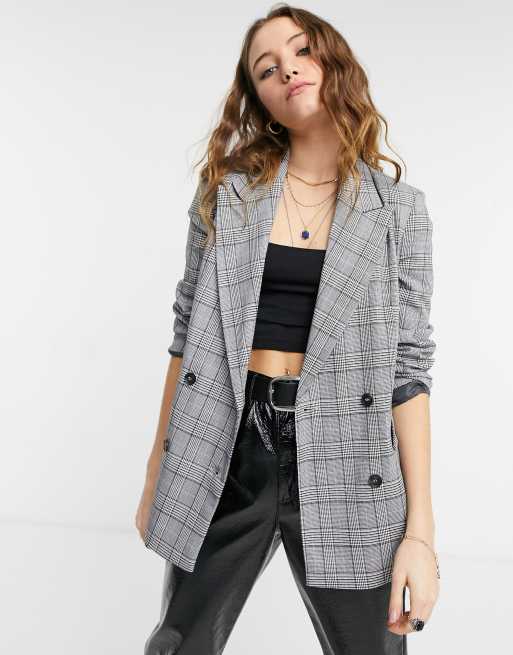 Double breasted clearance plaid blazer topshop