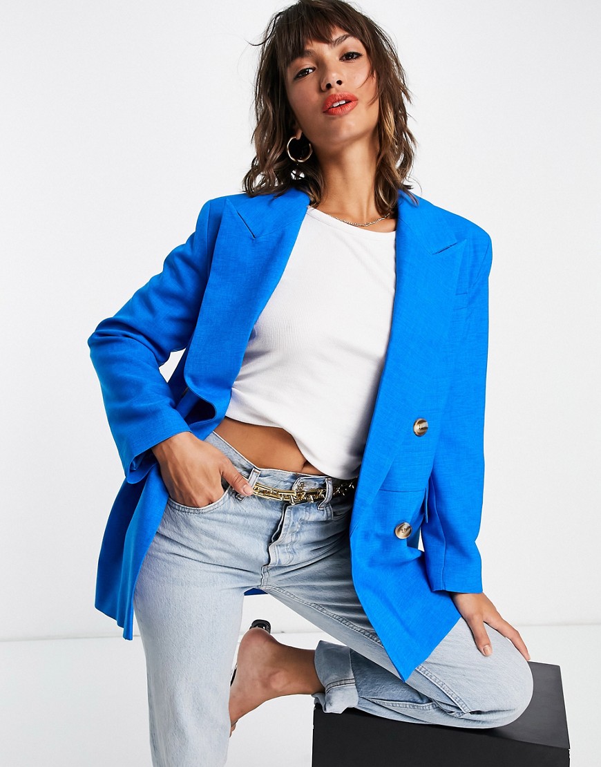 TOPSHOP DOUBLE BREASTED BOLD SHOULDER BLAZER IN BRIGHT BLUE-BLUES,36 62515J
