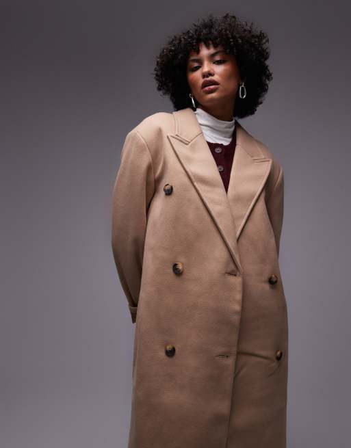 Topshop double breasted coat in camel ASOS