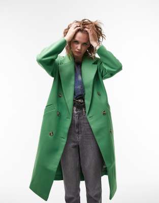 Topshop double breasted coat in green - ASOS Price Checker