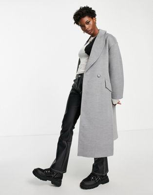 Topshop two tone double breasted coat in multi