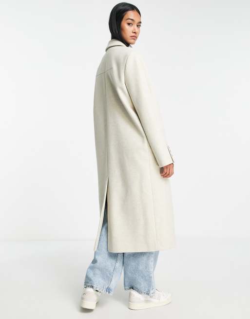 Topshop double breasted long coat in oat, 2 of 4
