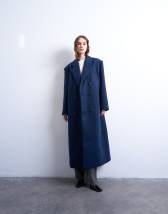 Topshop double breasted mensy overcoat with wool in navy