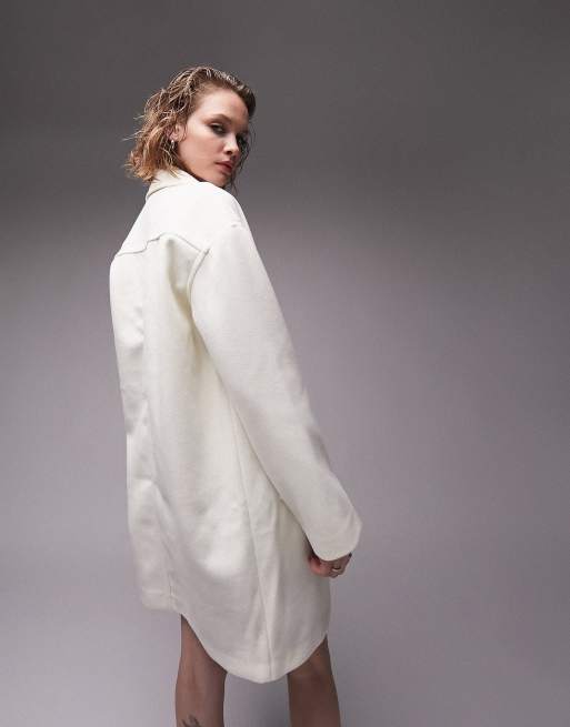 Topshop double breasted short throw-on coat in white