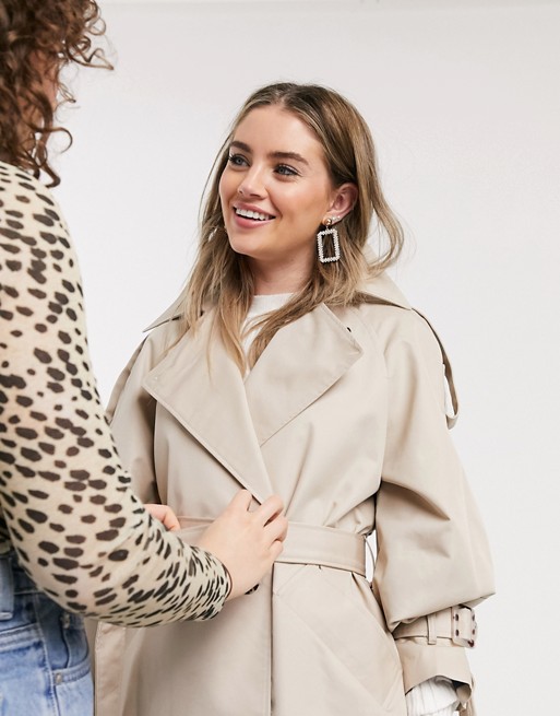 Topshop double breasted trench coat in stone