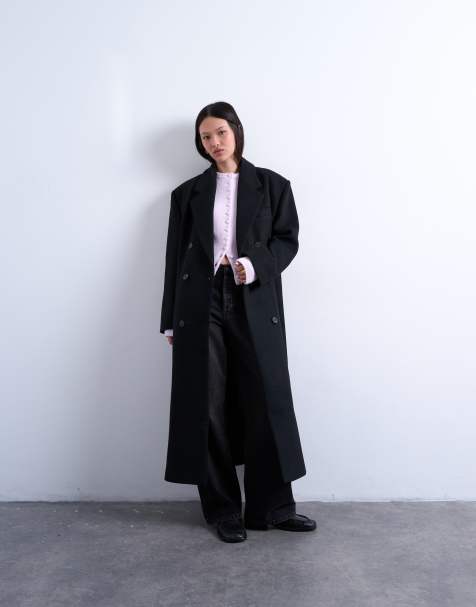 Topshop double breasted wool blend menswear-inspired overcoat in black - view 1