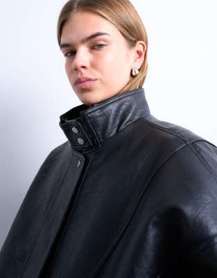 Topshop Double Fronted Seam Detailing Bomber Jacket In Black