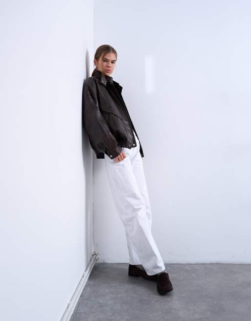 Topshop double fronted seam detailing bomber jacket in brown