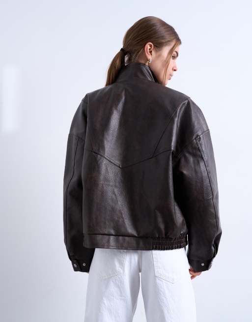 Topshop double fronted seam detailing bomber jacket in brown