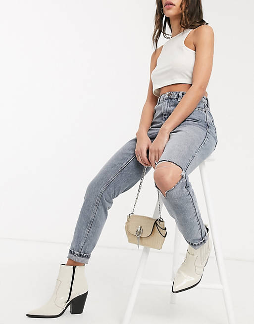 Jeans Topshop double knee rip mom jeans in smoke 