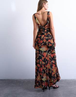Topshop Double Layer Cowl Maxi Dress In Multi