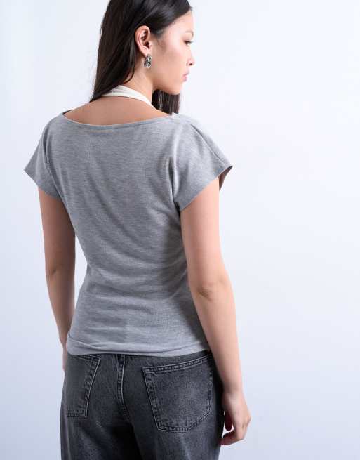 Topshop double layer cowl top in grey marl, 4 of 4
