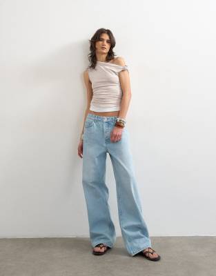 Topshop Double Layer Drape Top In Gray