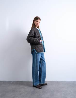 Topshop Double Layer Fronted Liner Jacket In Brown