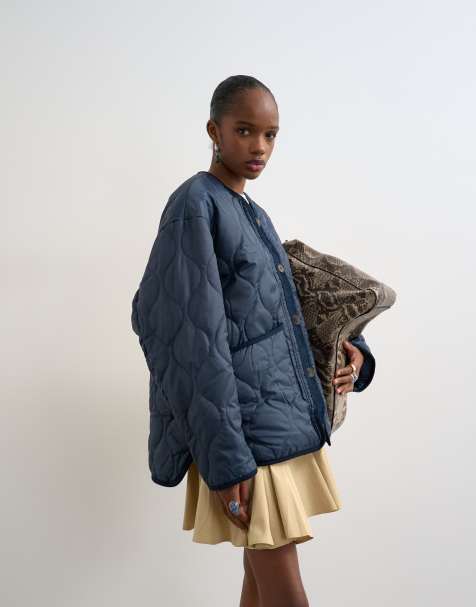 Topshop double layer fronted liner jacket in navy