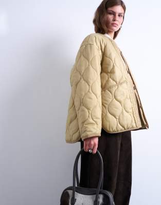 double layer fronted liner jacket in sand-Neutral