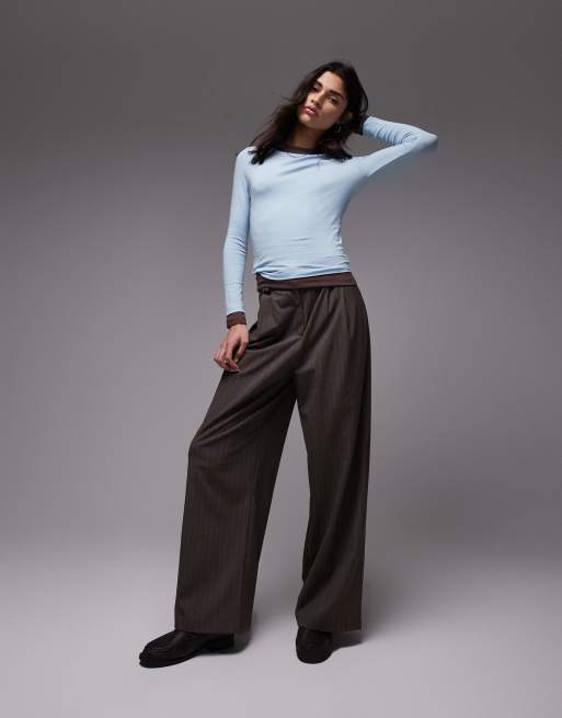 Topshop double layer jersey top in beige and blue