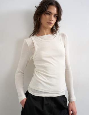 Topshop Double Layer Long Sleeve Top In White
