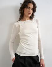 Topshop double layer long sleeve top in ecru