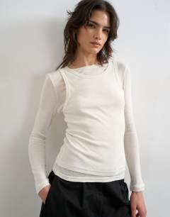 Double layer long sleeve top in ecru
