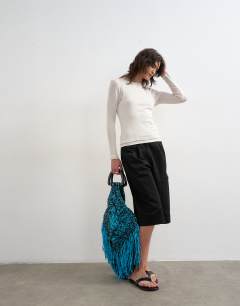 Model wearing Double layer long sleeve top in ecru