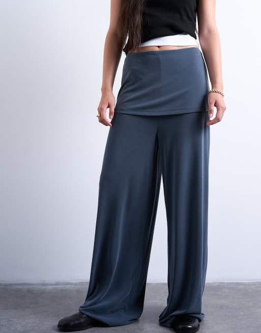 Topshop double layer mock skirt pants in charcoal grey, 2 of 5